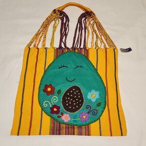 Sihuatl Mexican Woven Cotton Avocado Felt Patchwork Handmade Tote Bag beach